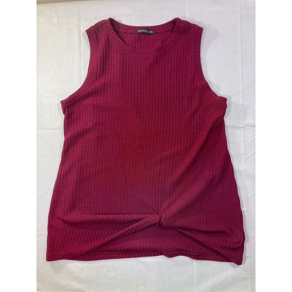 MIHOLL‎ Womens Burgundy Waffle Knit Twisted Front Sleeveless Tank Top Size M